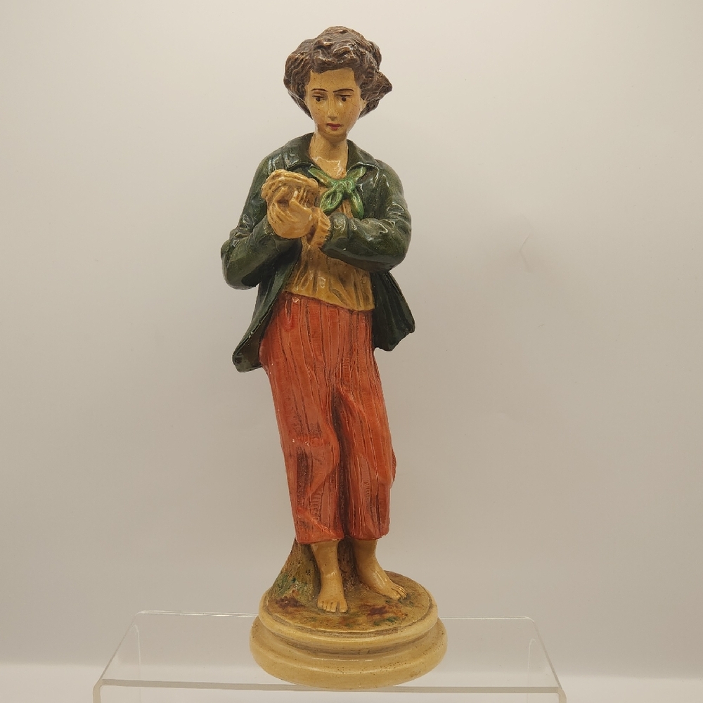 Vintage BORGHESE Italian Boy Chalkware 10.75" Figurine